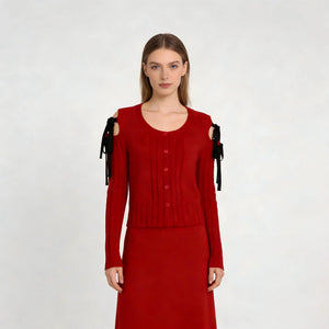 Lace-up Knitted Long Sleeve Cardigan Winteres