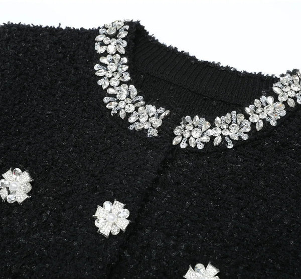 Crystal O-Neck Cardigan & Mini Skirt Set Winteres