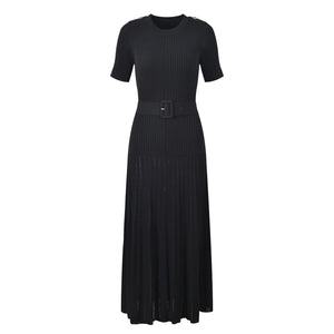 Black dress with a belt on a white background