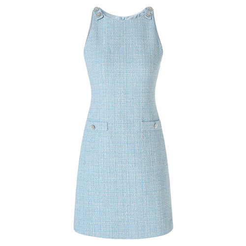 Light blue checkered dress on a white background