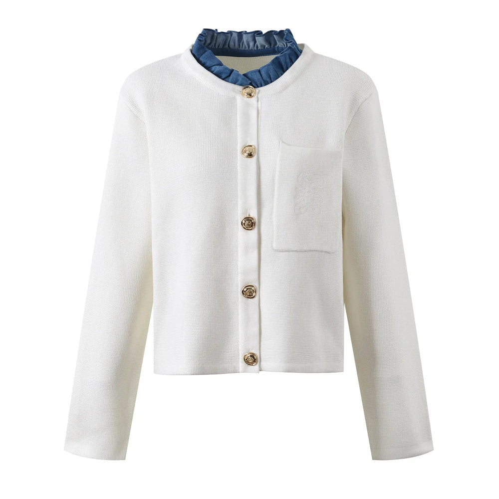 Denim Patchwork Ruffle Cardigan Winteres