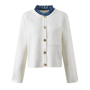 Denim Patchwork Ruffle Cardigan Winteres