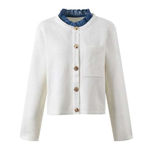 Denim Patchwork Ruffle Cardigan Winteres