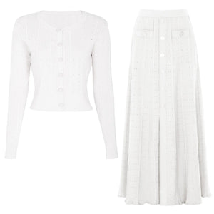 Single-Breasted Cardigan & Skirt Set Winteres