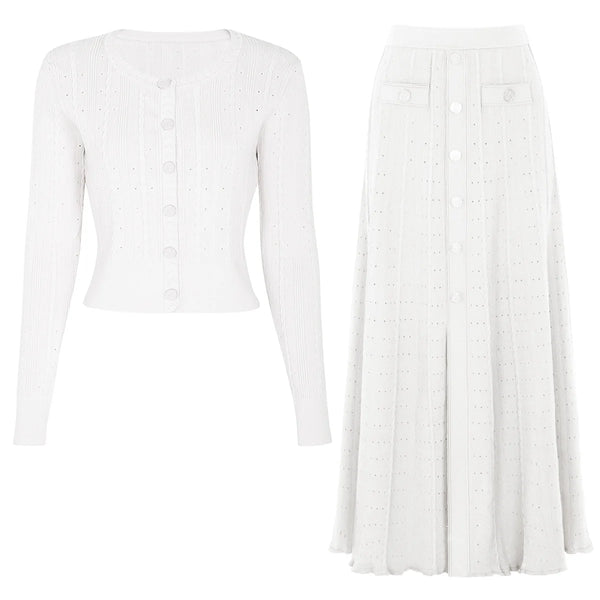 Single-Breasted Cardigan & Skirt Set Winteres