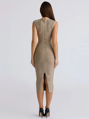 Zanela Khaki V-Neck Maxi Dress Winteres