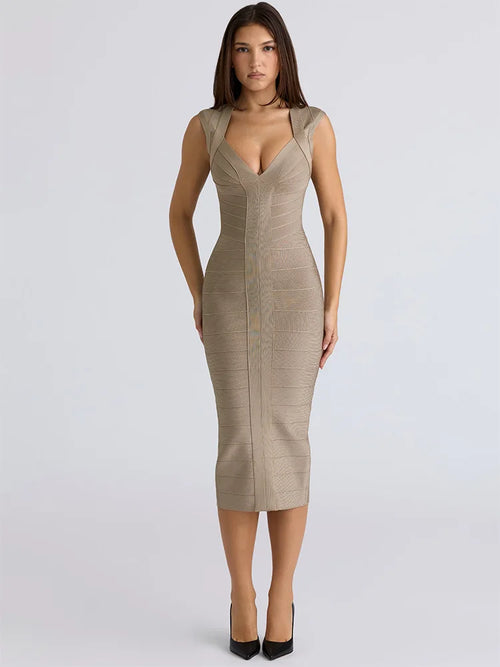 Zanela Khaki V-Neck Maxi Dress Winteres