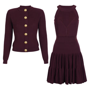 Halter Knit Dress Cardigan Set Midi Winteres