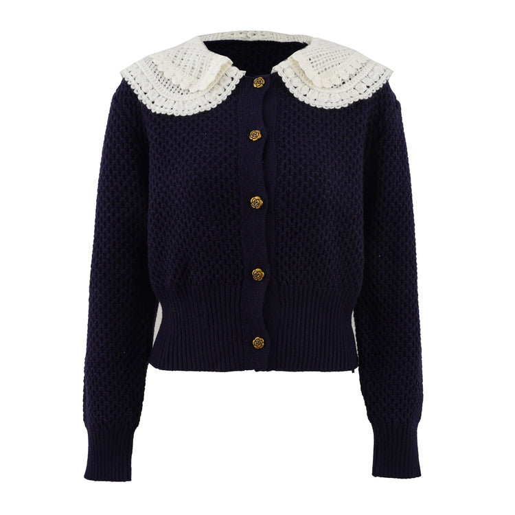 Peter Pan Collar Hollow-Out Knit Cardigan Winteres