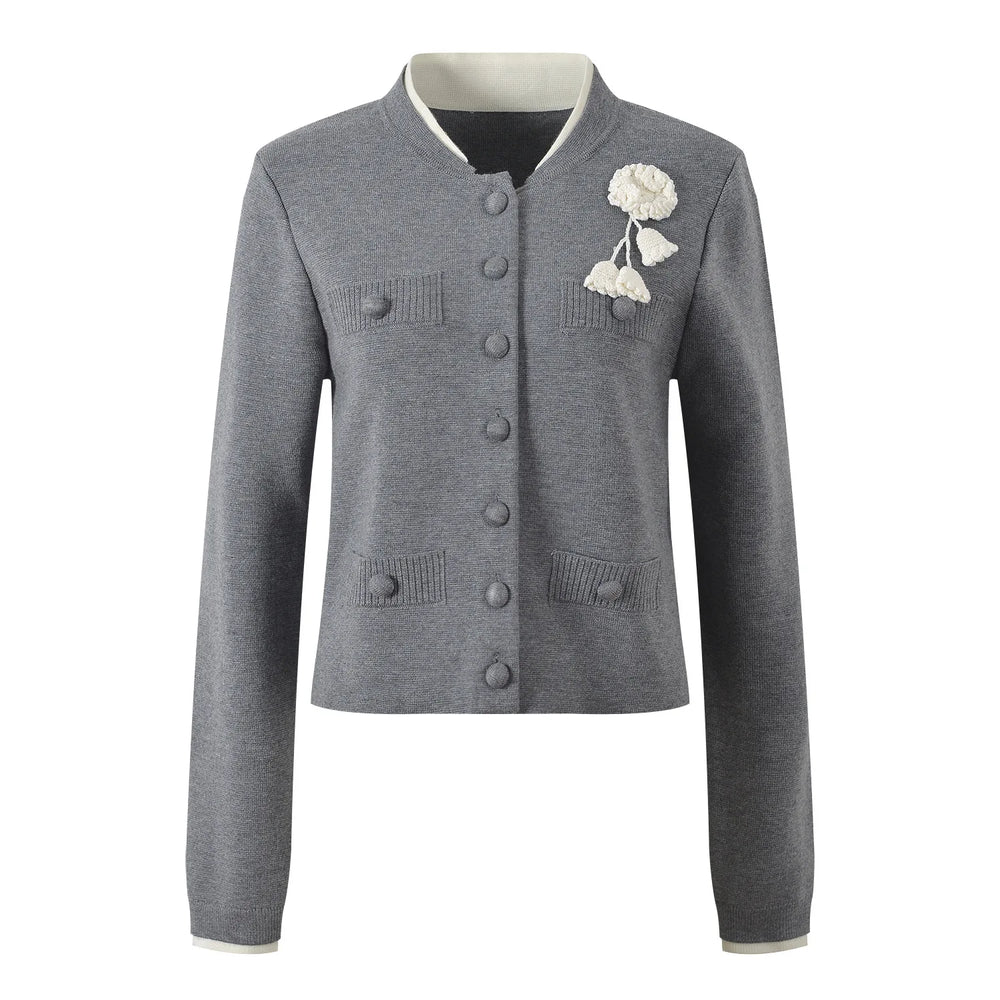 Floral Long Sleeve O-Neck Knit Cardigan Winteres