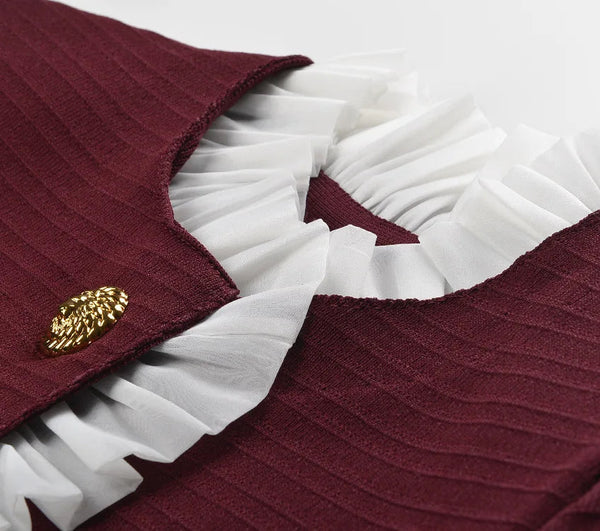 Elegant Ruffle Patchwork Cardigan Winteres