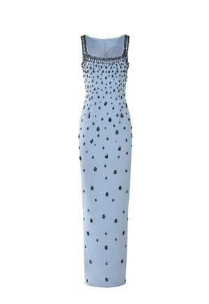 Long dress with polka dot pattern on a white background