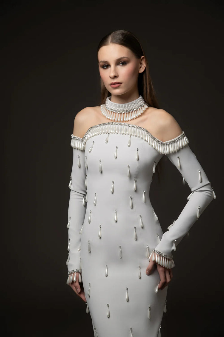 Leontine Harper Diamond Mesh Maxi Dress