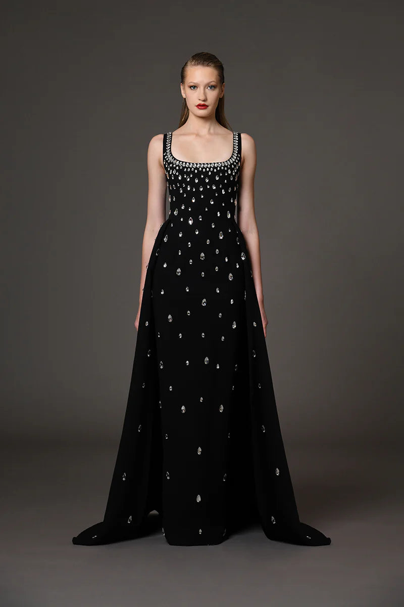 Calixa Diamond Beaded Evening Dress