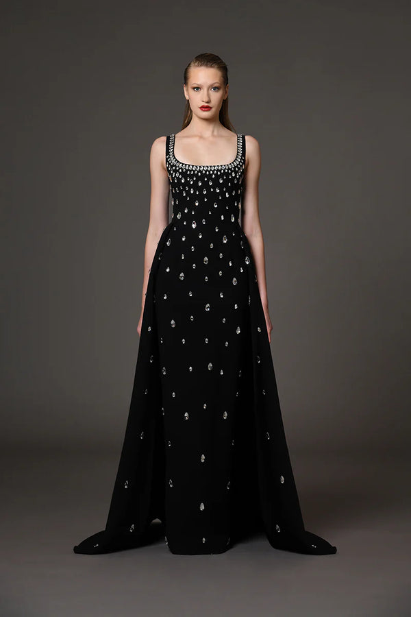 Calixa Diamond Beaded Evening Dress