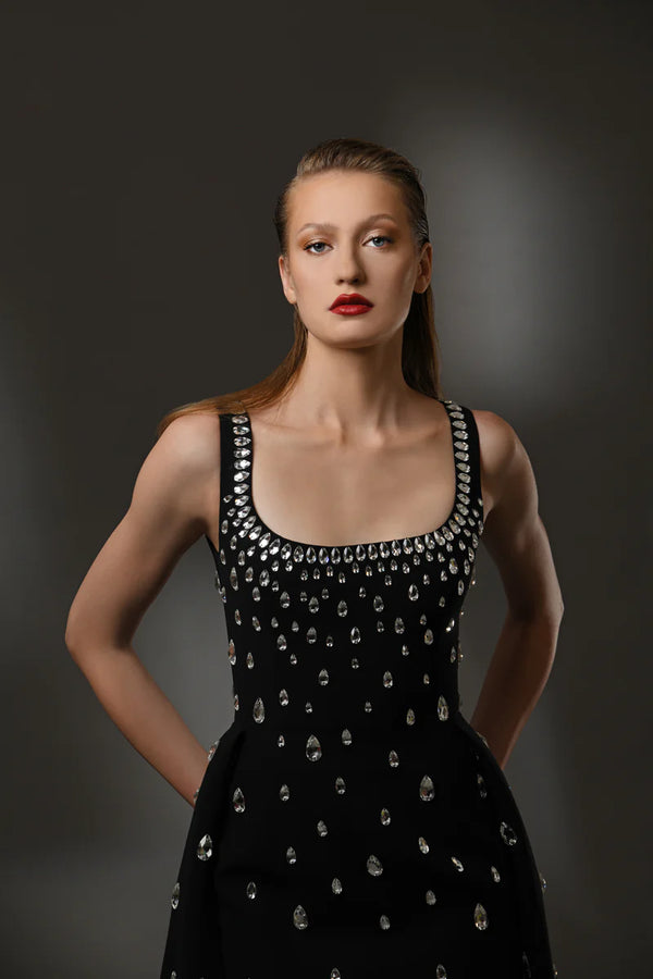 Calixa Diamond Beaded Evening Dress