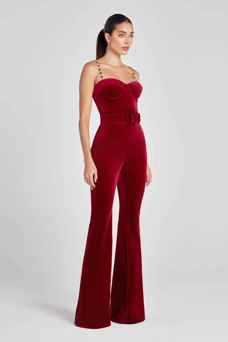 Velvet Flared-Leg Jumpsuit