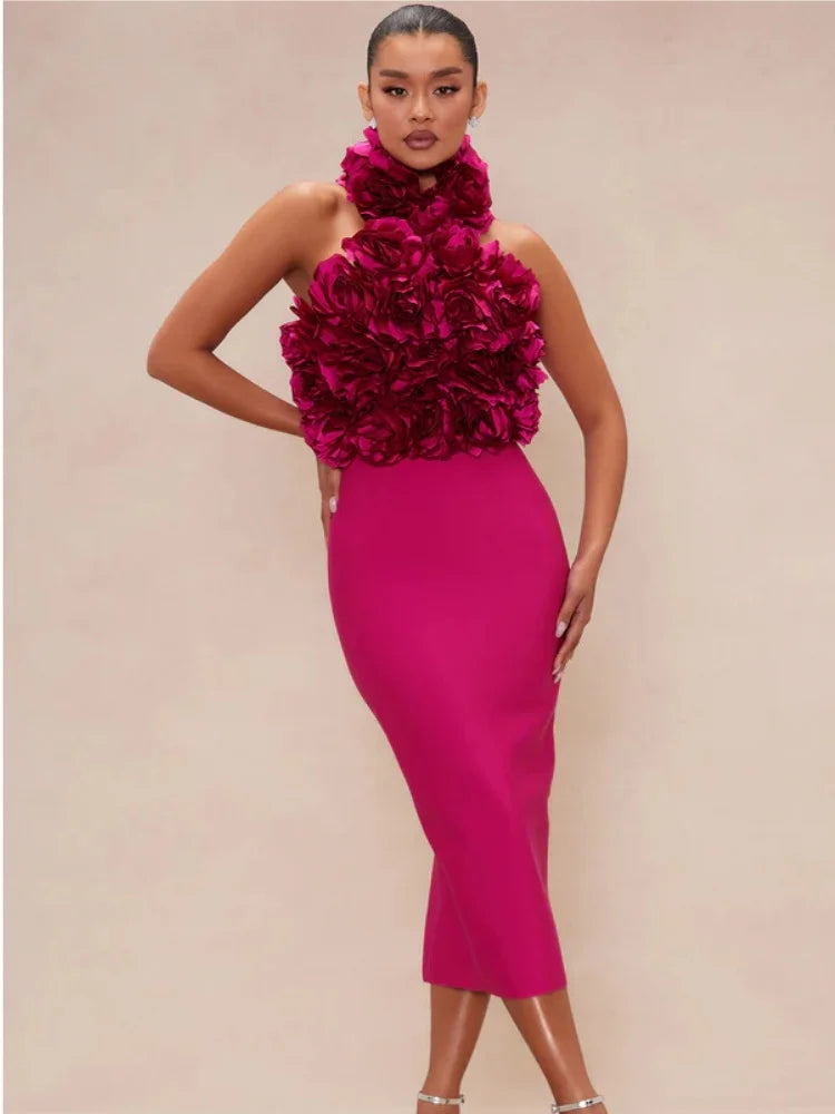 Rosy Bandage Dress Florals Winteres