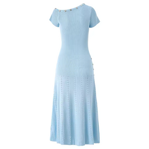 Light blue dress with short sleeves on a white background