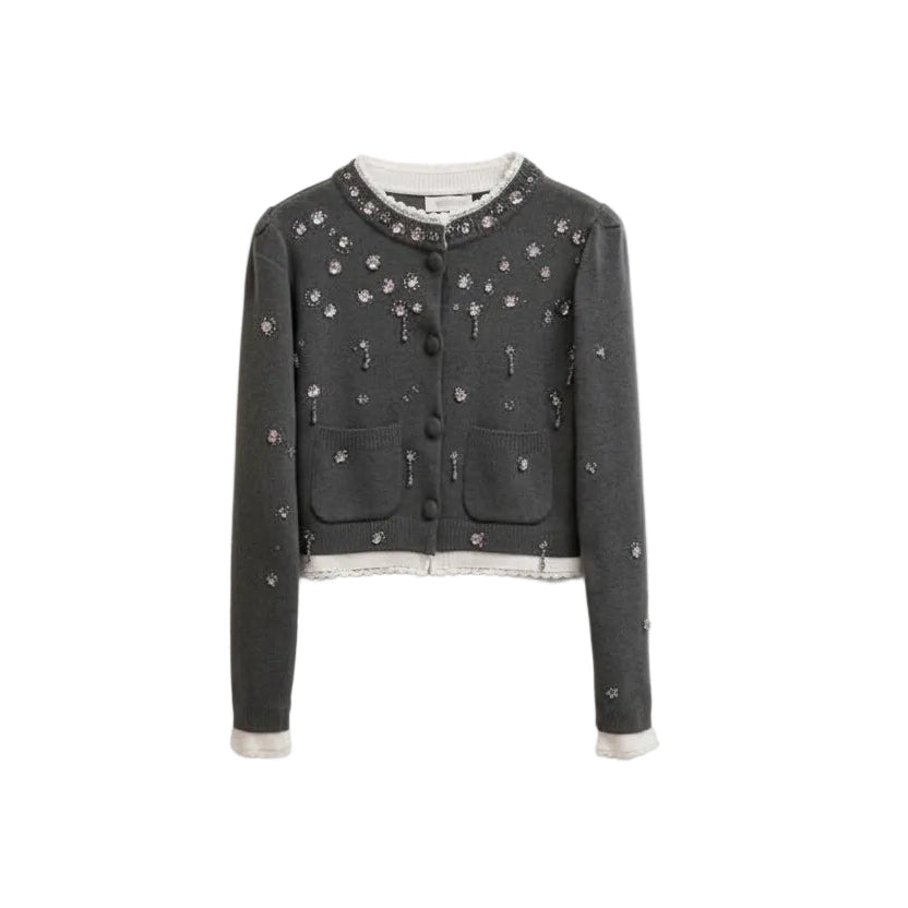 Lace Collar Rhinestone Cardigan Winteres
