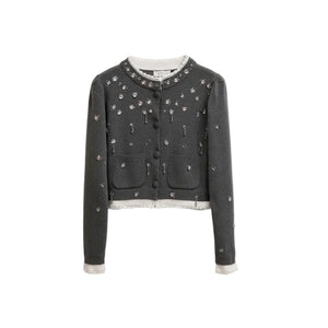 Lace Collar Rhinestone Cardigan Winteres