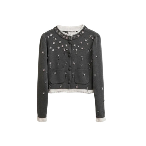 Lace Collar Rhinestone Cardigan Winteres