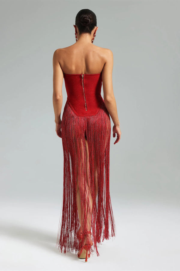 Strapless Fringe Maxi Dress Winteres