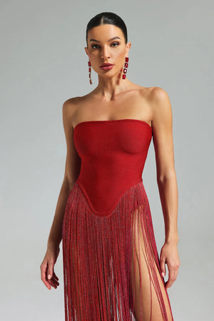 Strapless Fringe Maxi Dress Winteres