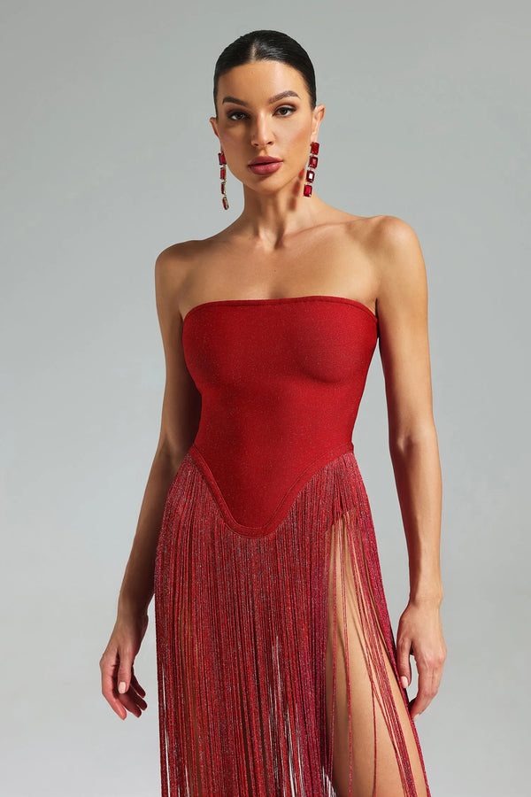 Strapless Fringe Maxi Dress Winteres