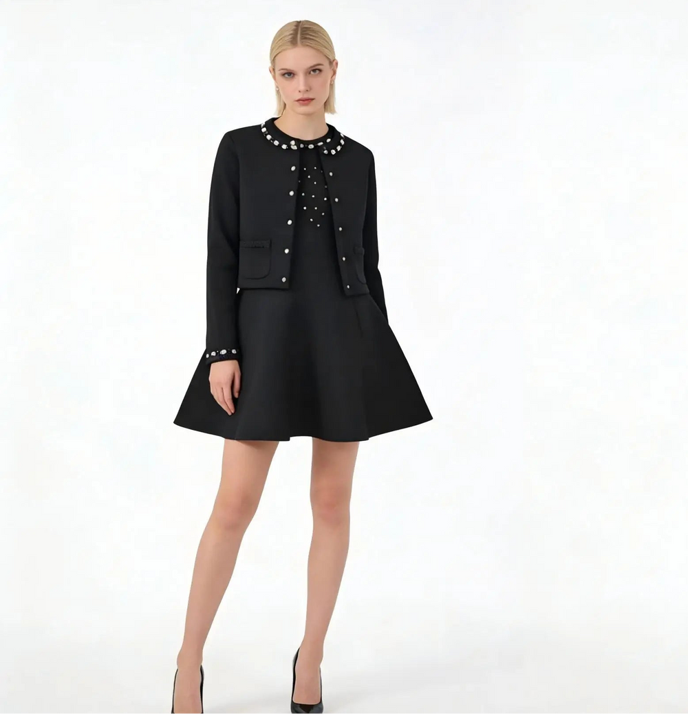 Lace-Up Shoulder Knit Dress Set Winteres