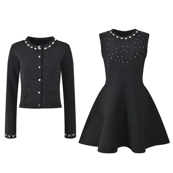 Lace-Up Shoulder Knit Dress Set Winteres