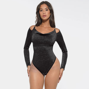 Shiny Built-In Bra Thong Bodysuit Winteres