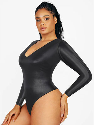 Long-Sleeve V-Neck Thong Bodysuit Winteres