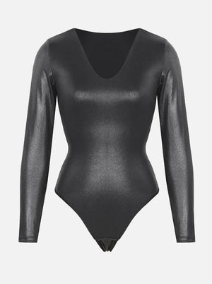 Long-Sleeve V-Neck Thong Bodysuit Winteres