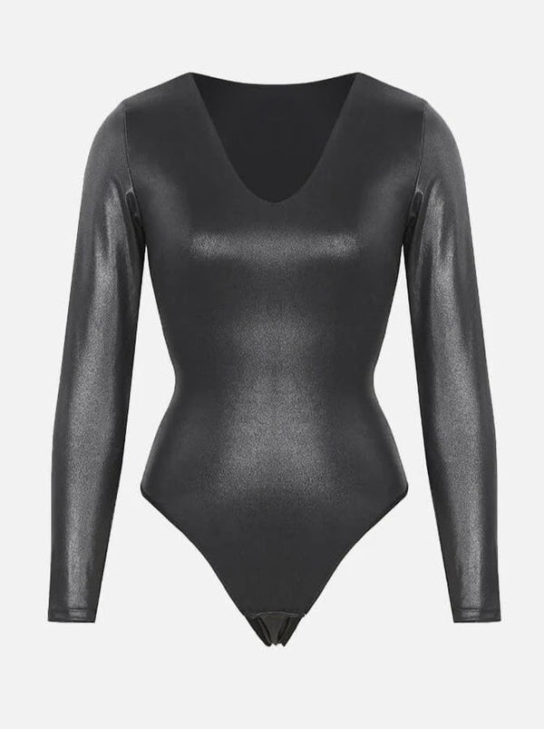 Long-Sleeve V-Neck Thong Bodysuit Winteres