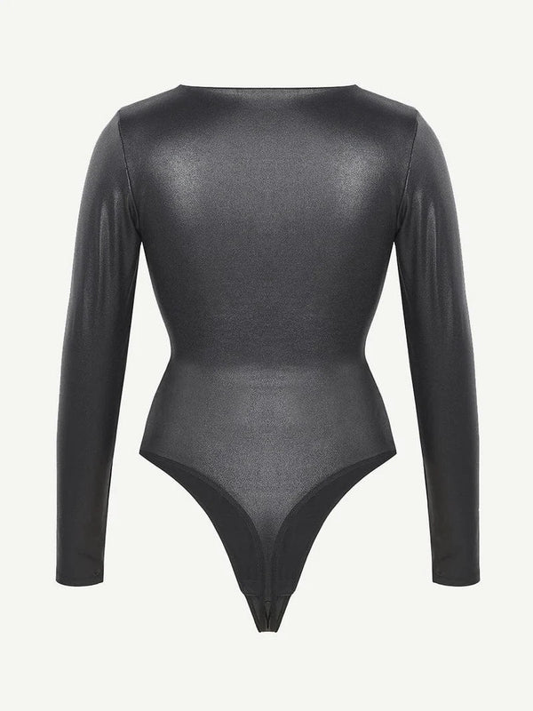 Long-Sleeve V-Neck Thong Bodysuit Winteres